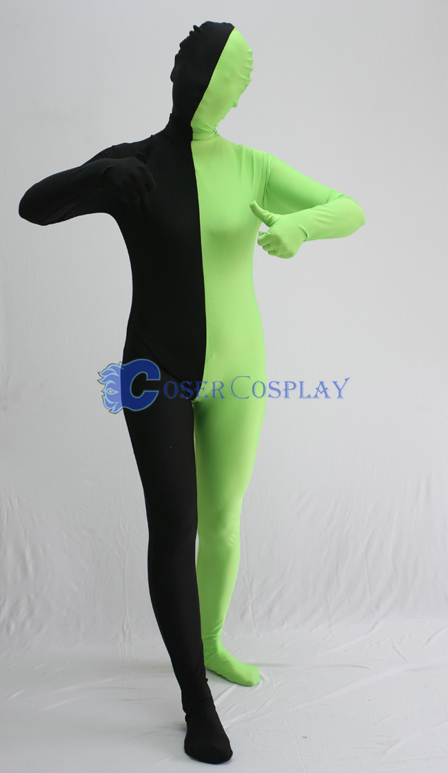 Black And Green Split Zentai Suit